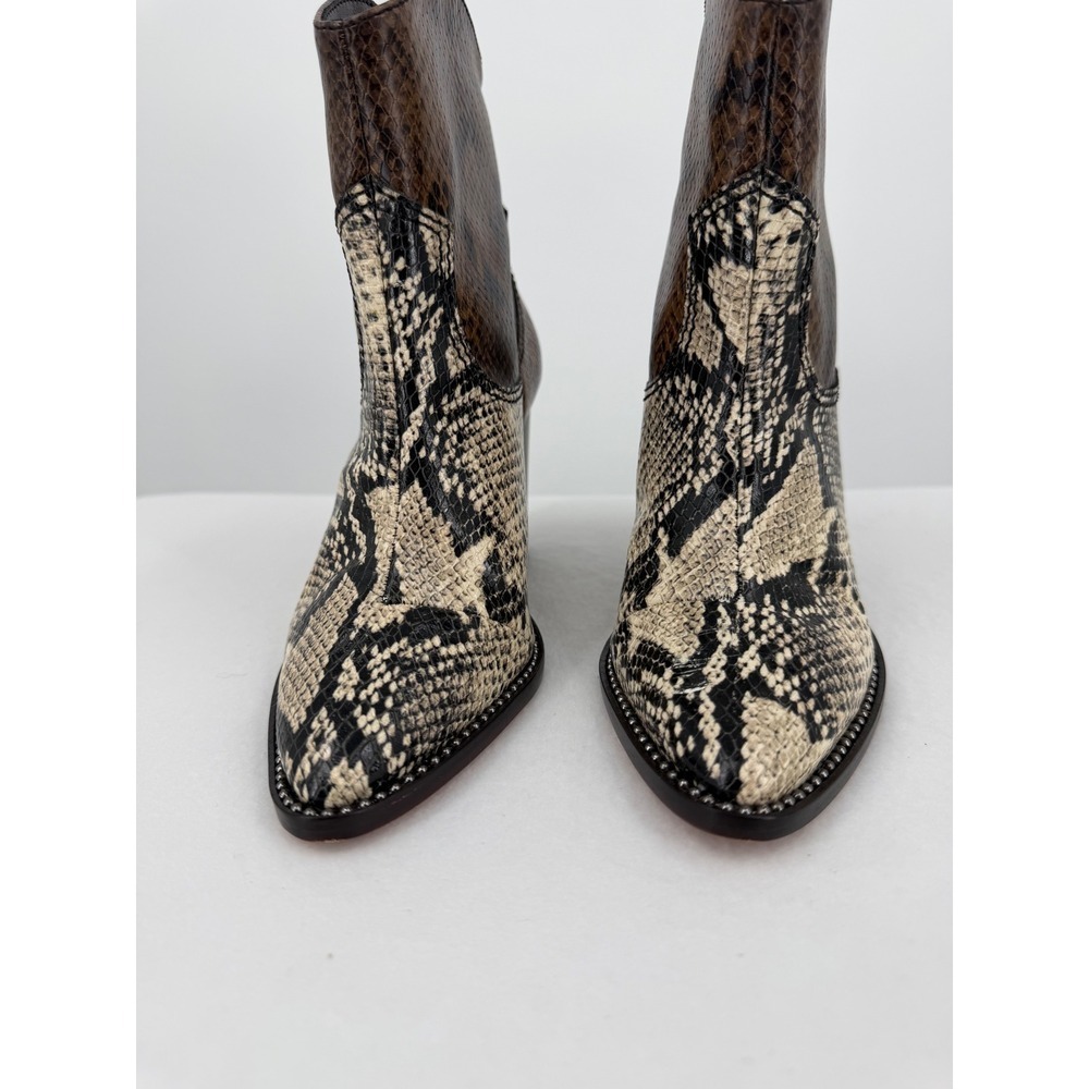 Schutz Snakeskin Revolve Leather Western Ankle Boots Brown Cream Pointed Toe 5.5 - Picture 3 of 9